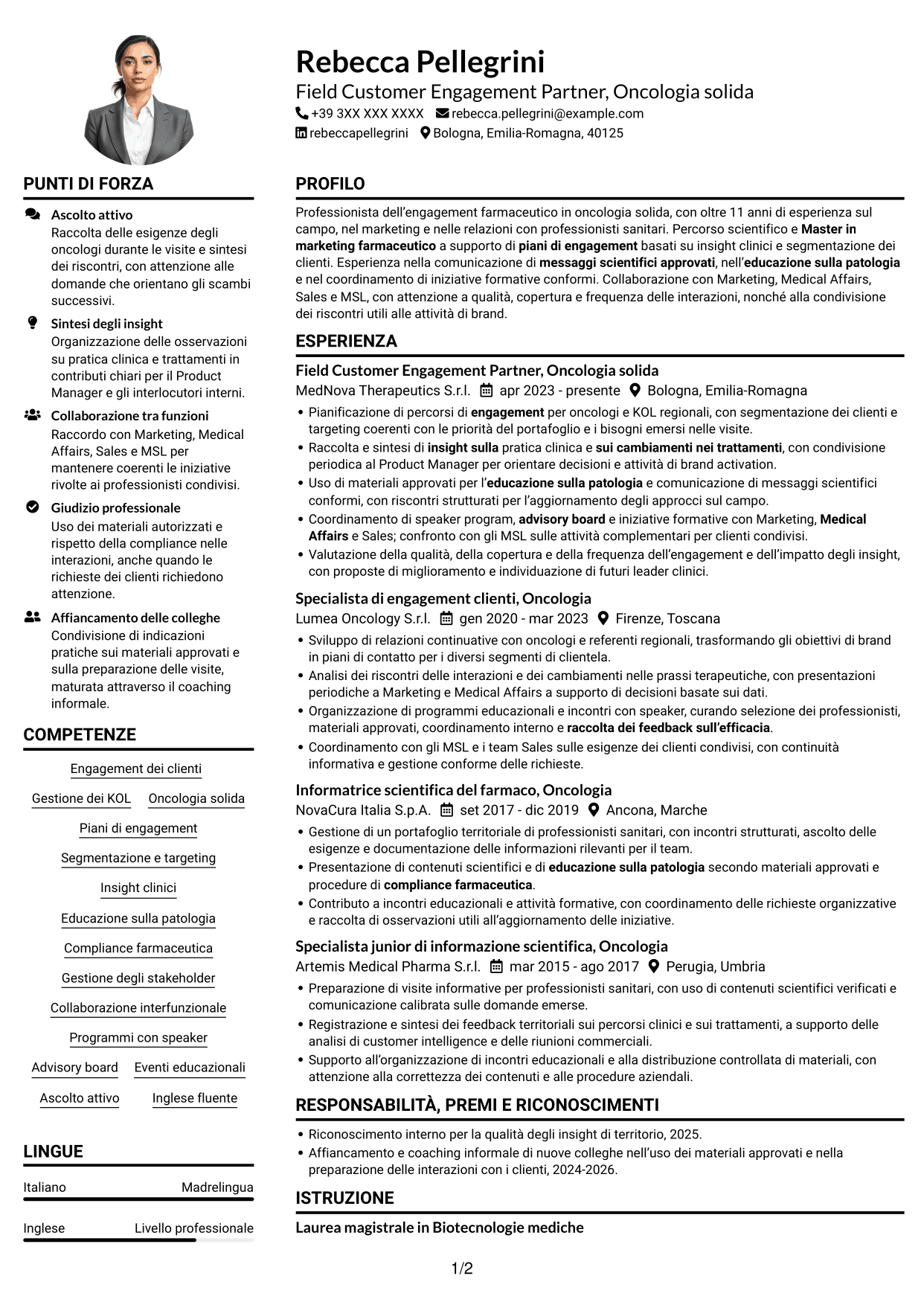 Esempio di curriculum — pagina 1