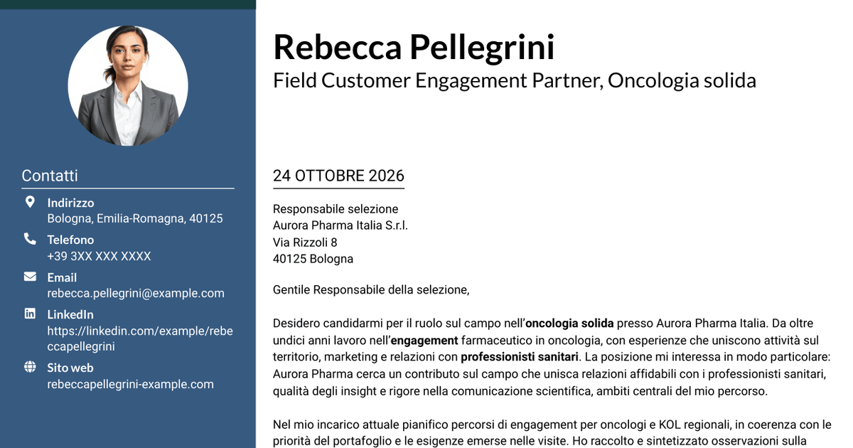 7 modelli di lettera di presentazione per Field Customer Engagement Partner - Oncologia solida, con esempi