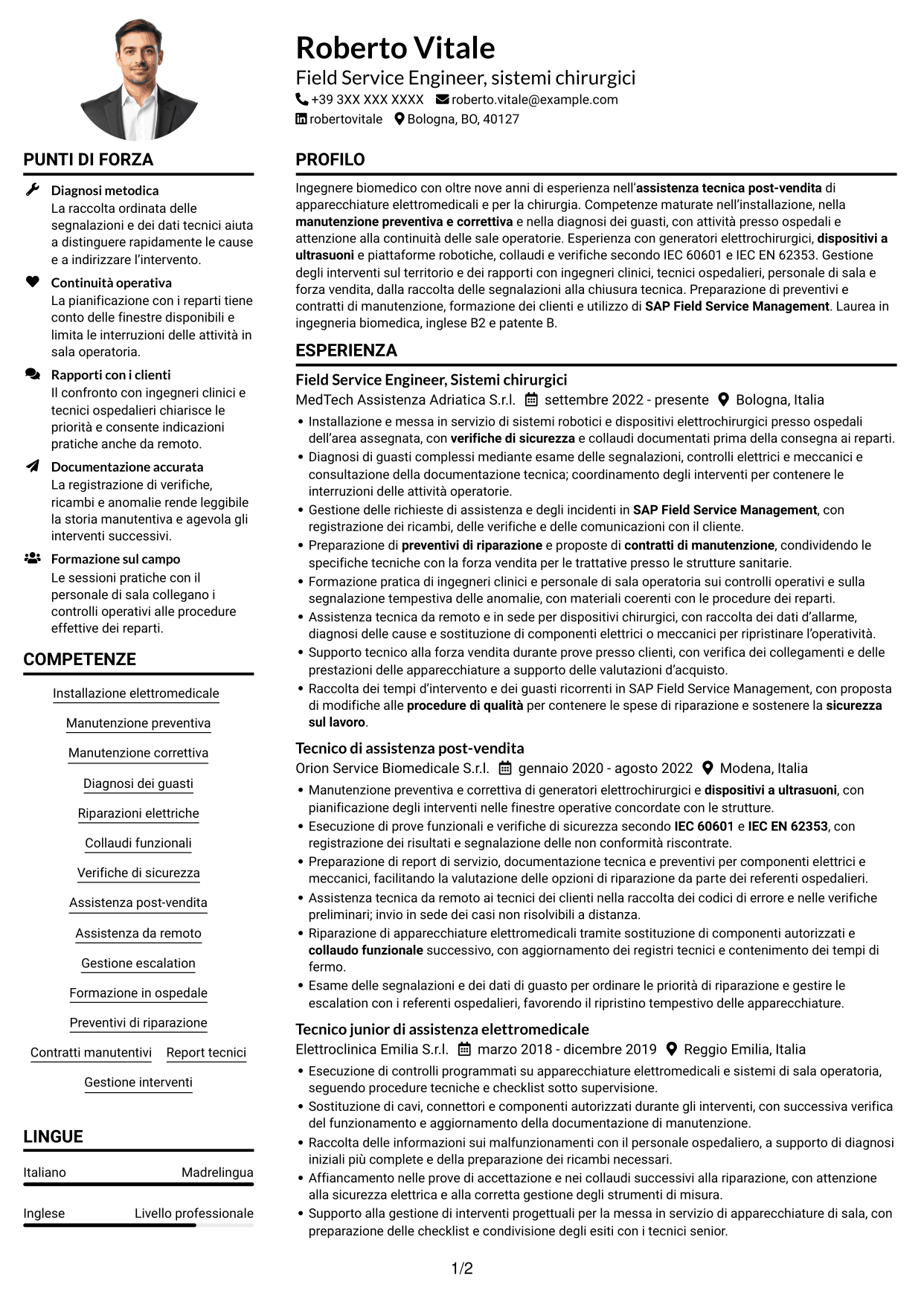 Esempio di curriculum — pagina 1