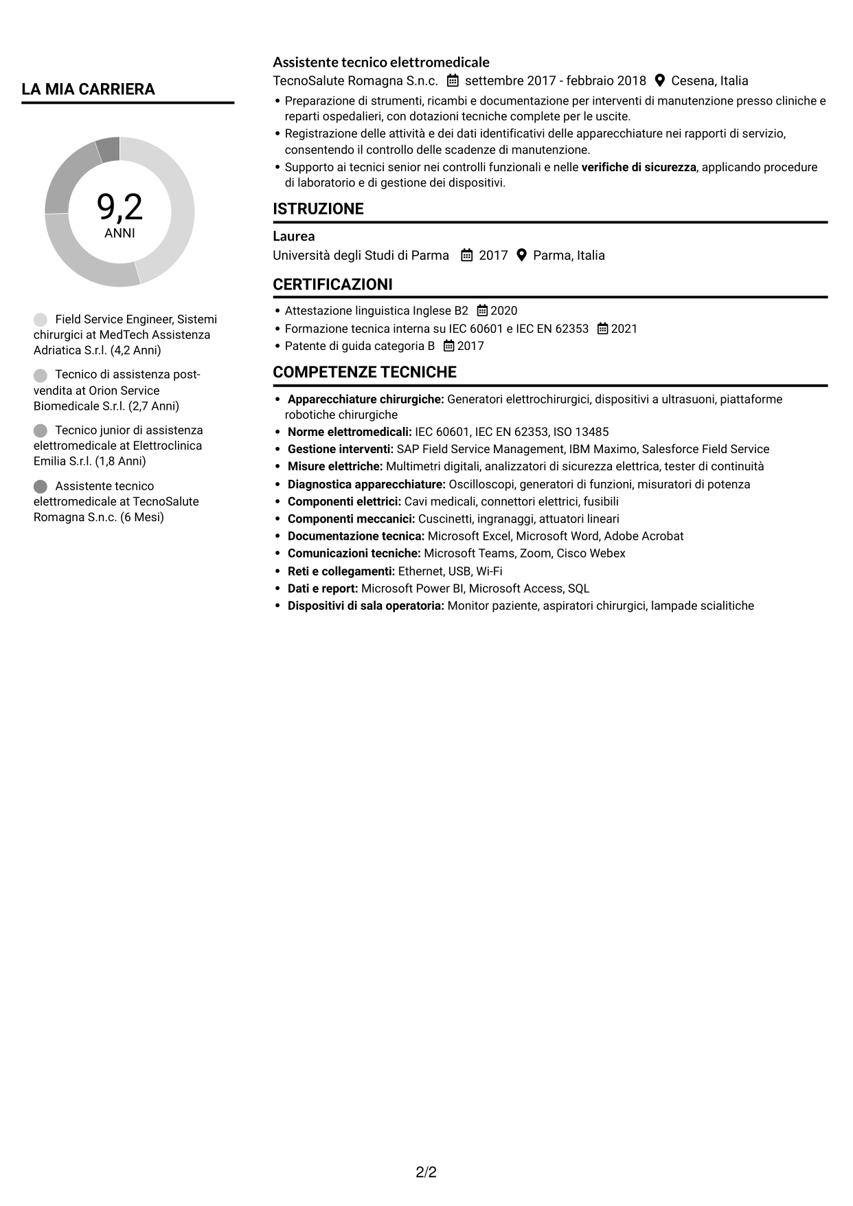 CV Compatto (formato sobrio a due colonne con foto): Field Service Engineer - Apparecchiature chirurgiche, pagina 2