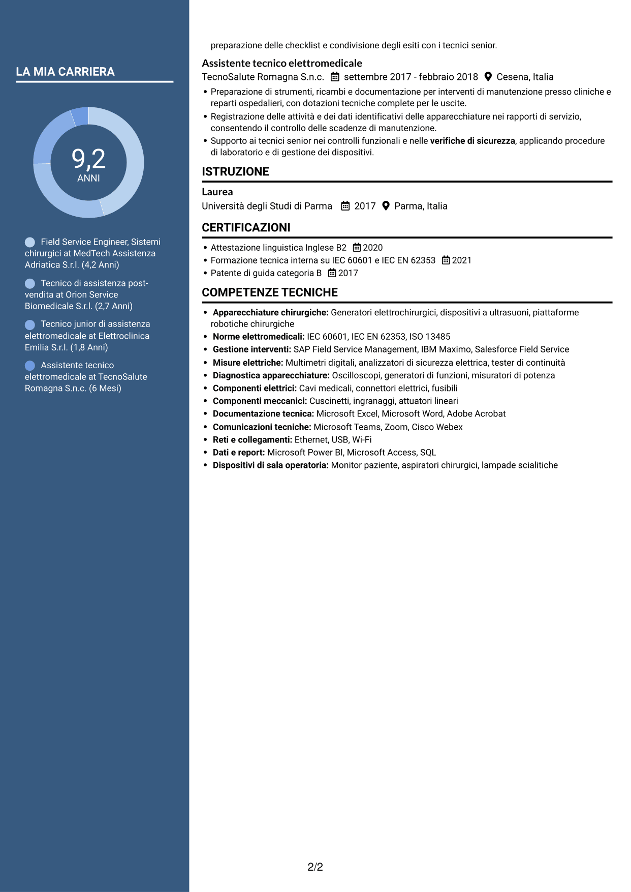 CV Elegante (formato con colonna laterale colorata e foto): Field Service Engineer - Apparecchiature chirurgiche, pagina 2