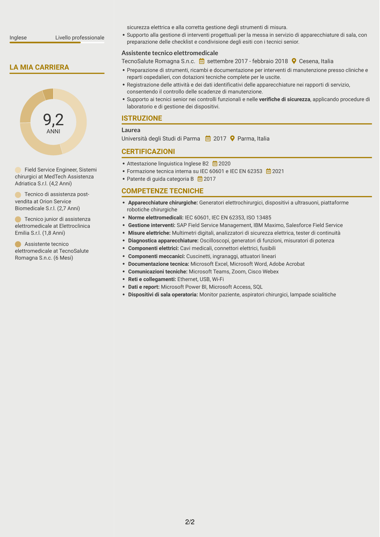 CV Dinamico (formato a due colonne con icone): Field Service Engineer - Apparecchiature chirurgiche, pagina 2