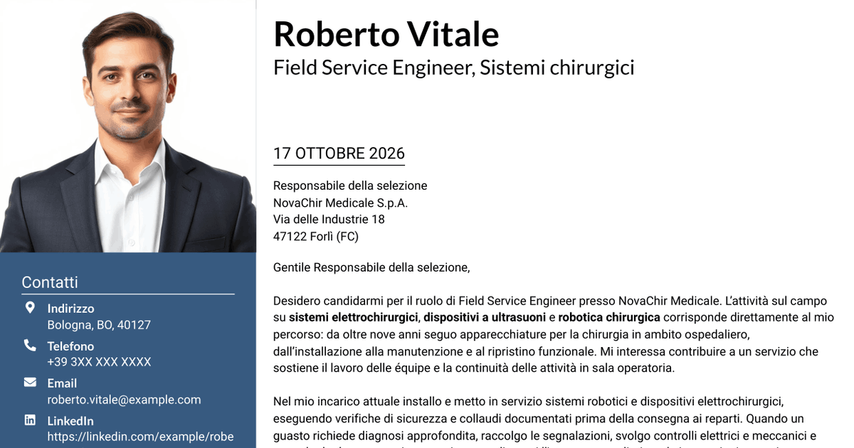7 modelli di lettera di presentazione per Field Service Engineer - Apparecchiature chirurgiche, con esempi