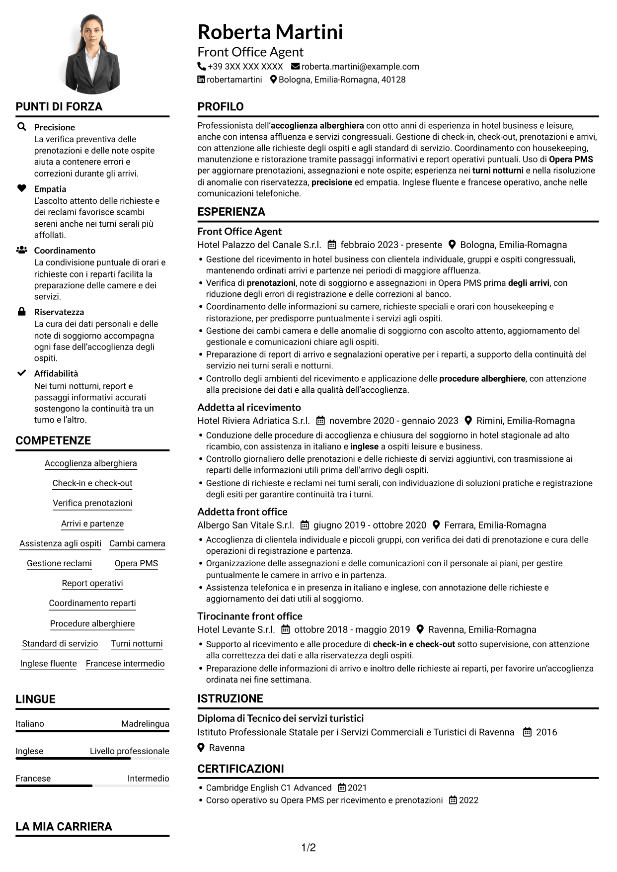 Esempio di curriculum — pagina 1