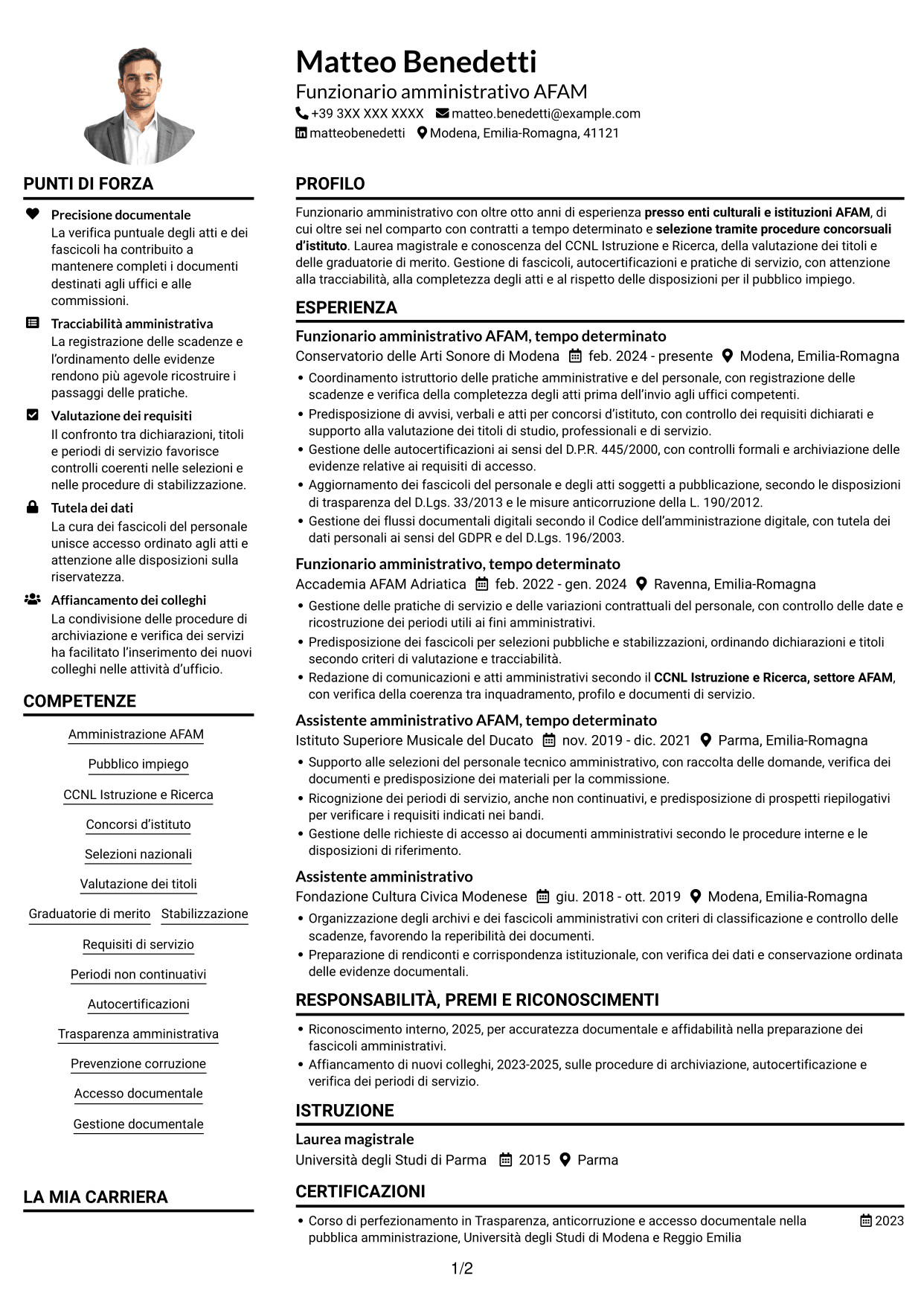 Esempio di curriculum — pagina 1