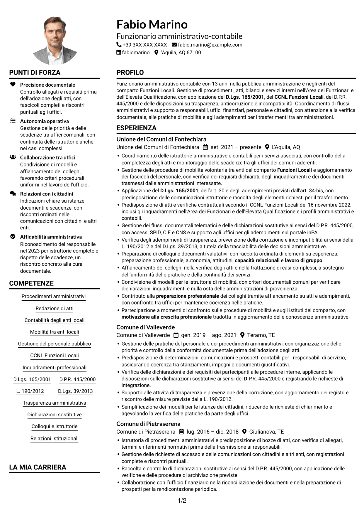 Esempio di curriculum — pagina 1