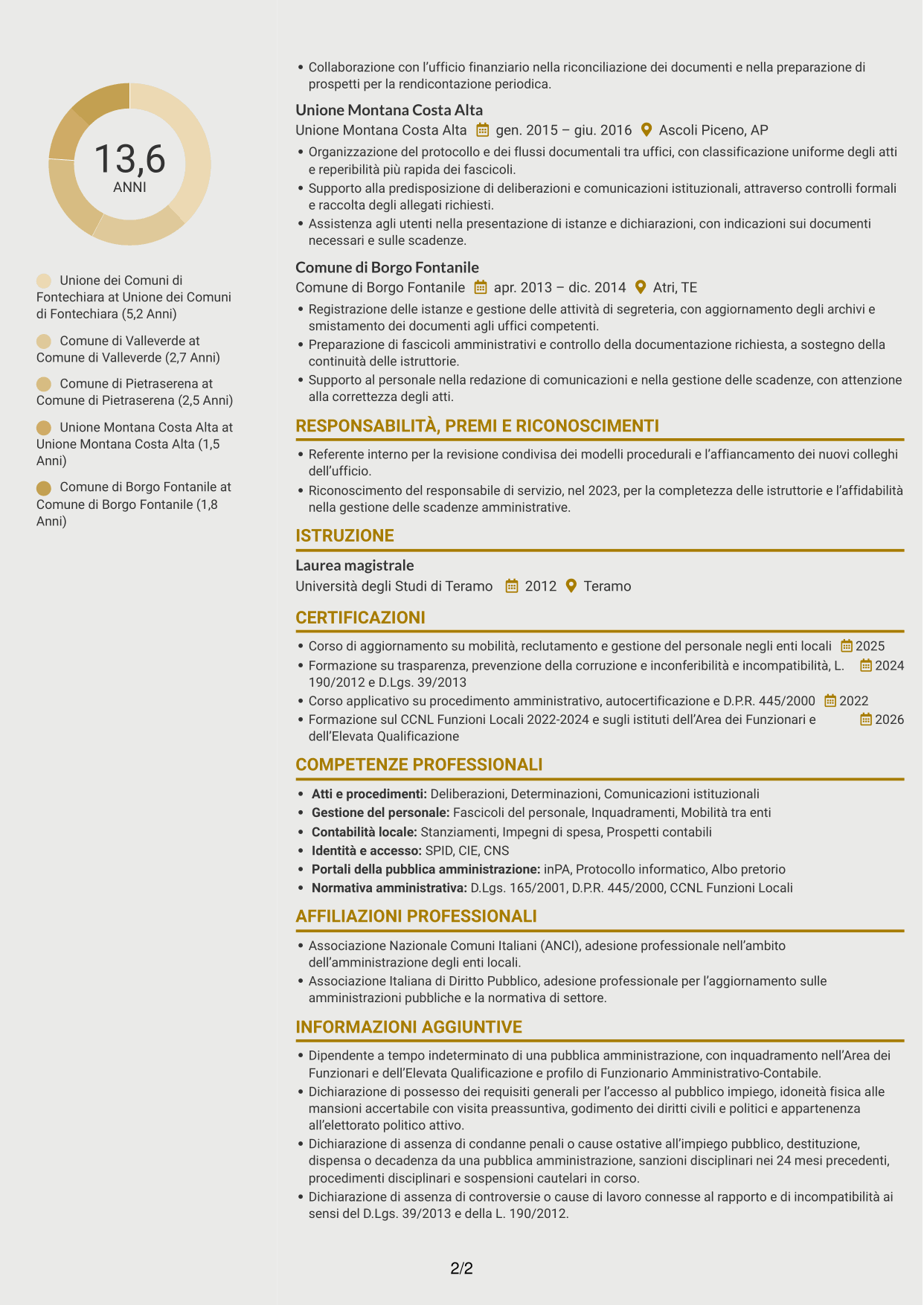 CV Dinamico (formato a due colonne con icone): Funzionario amministrativo - Enti locali, pagina 2