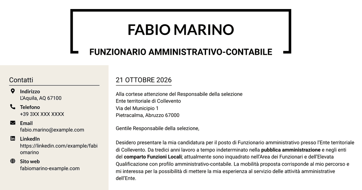 7 modelli di lettera di presentazione per Funzionario amministrativo - Enti locali, con esempi