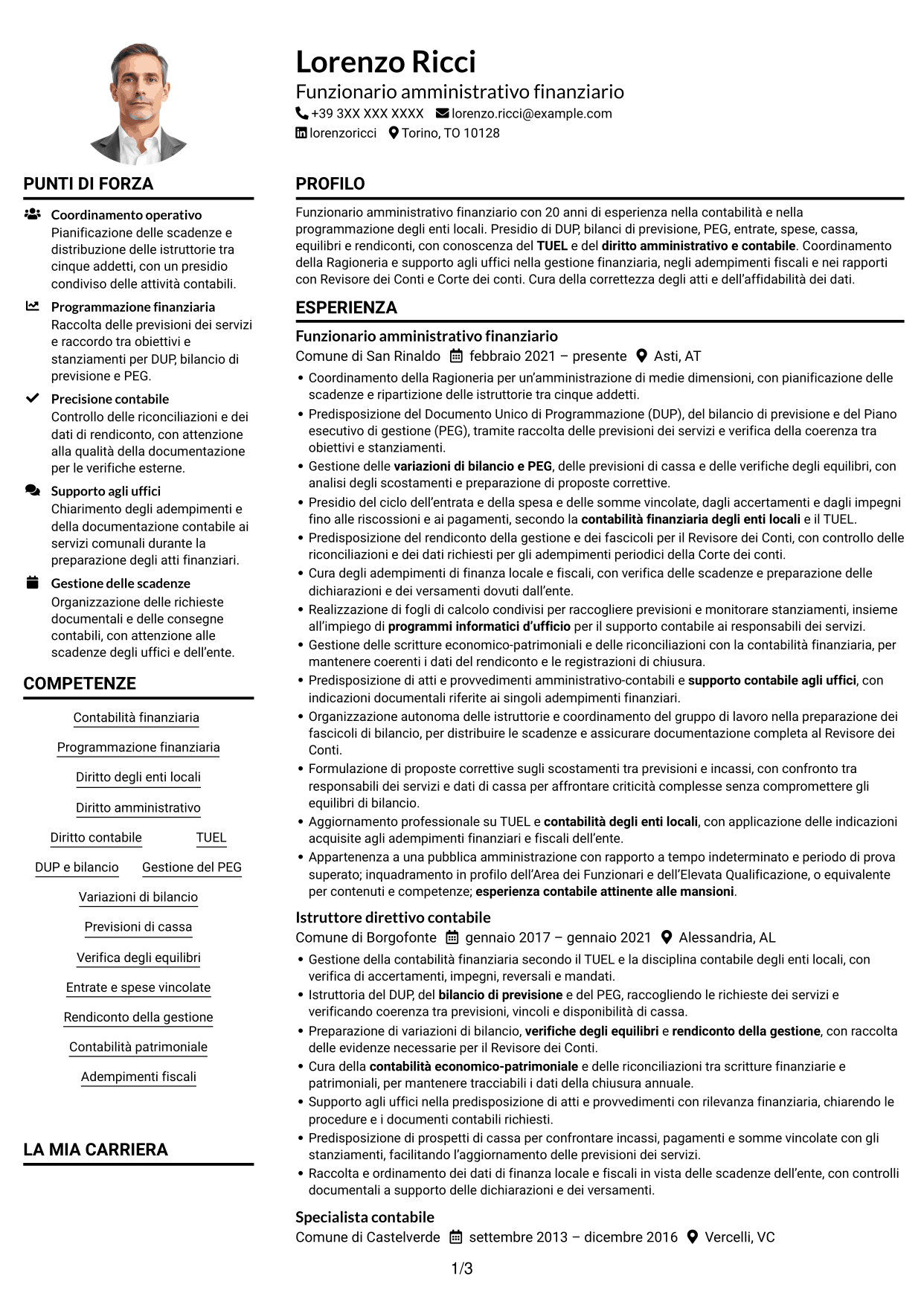 Esempio di curriculum — pagina 1