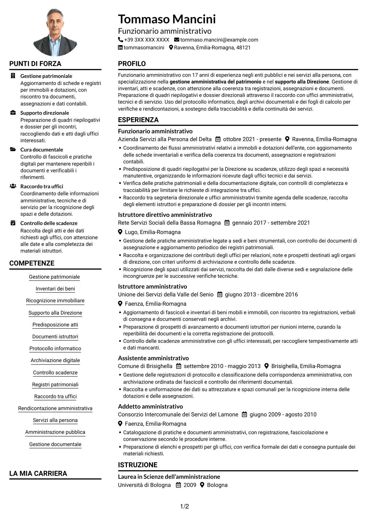 Esempio di curriculum — pagina 1