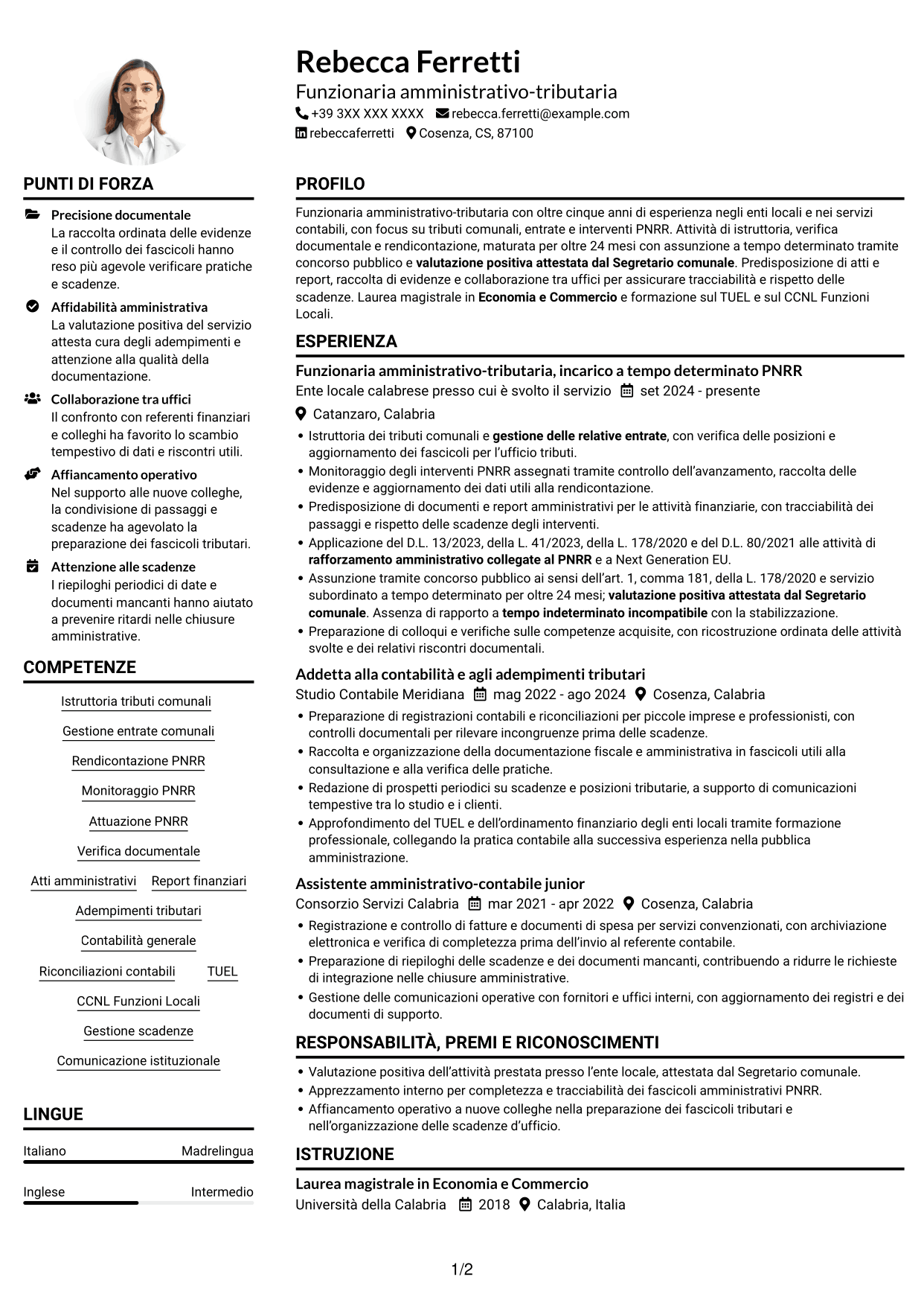Esempio di curriculum — pagina 1