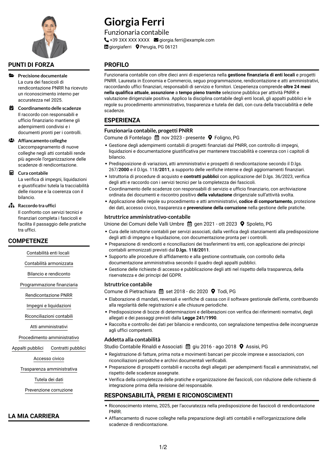 Esempio di curriculum — pagina 1