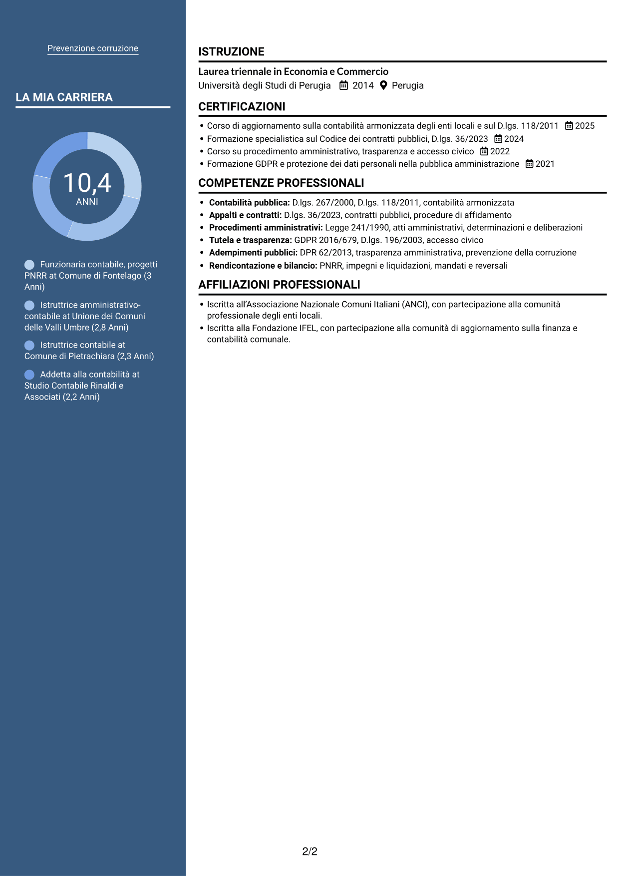 CV Signature (formato con colonna laterale colorata e foto grande): Funzionario Contabile - Contabilità degli enti locali, pagina 2