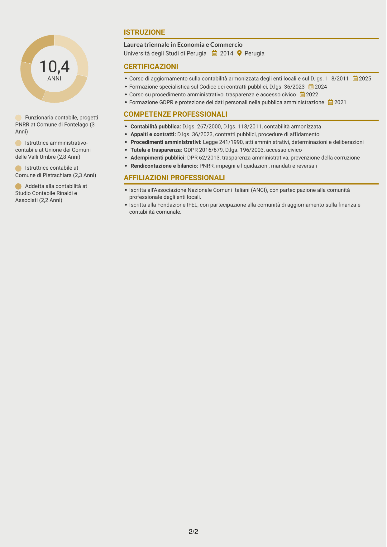 CV Dinamico (formato a due colonne con icone): Funzionario Contabile - Contabilità degli enti locali, pagina 2