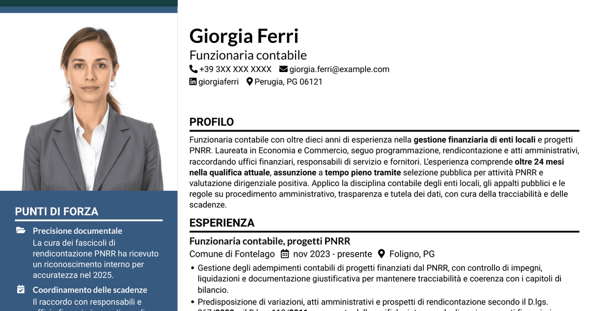 7 modelli di CV per Funzionario Contabile - Contabilità degli enti locali, con esempi