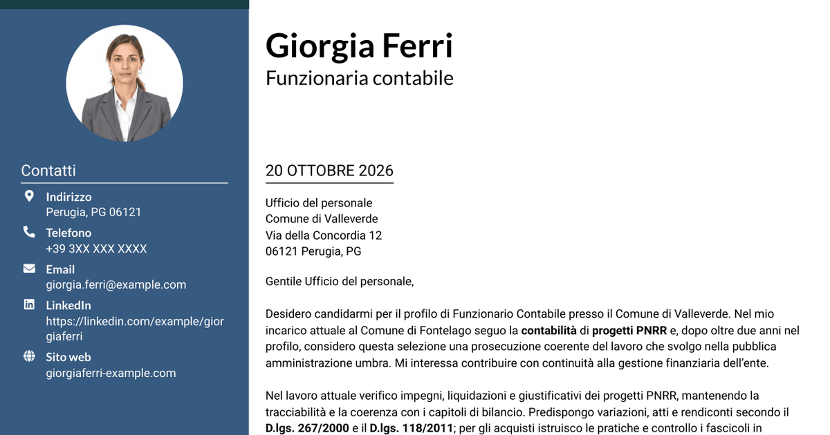 7 modelli di lettera di presentazione per Funzionario Contabile - Contabilità degli enti locali, con esempi