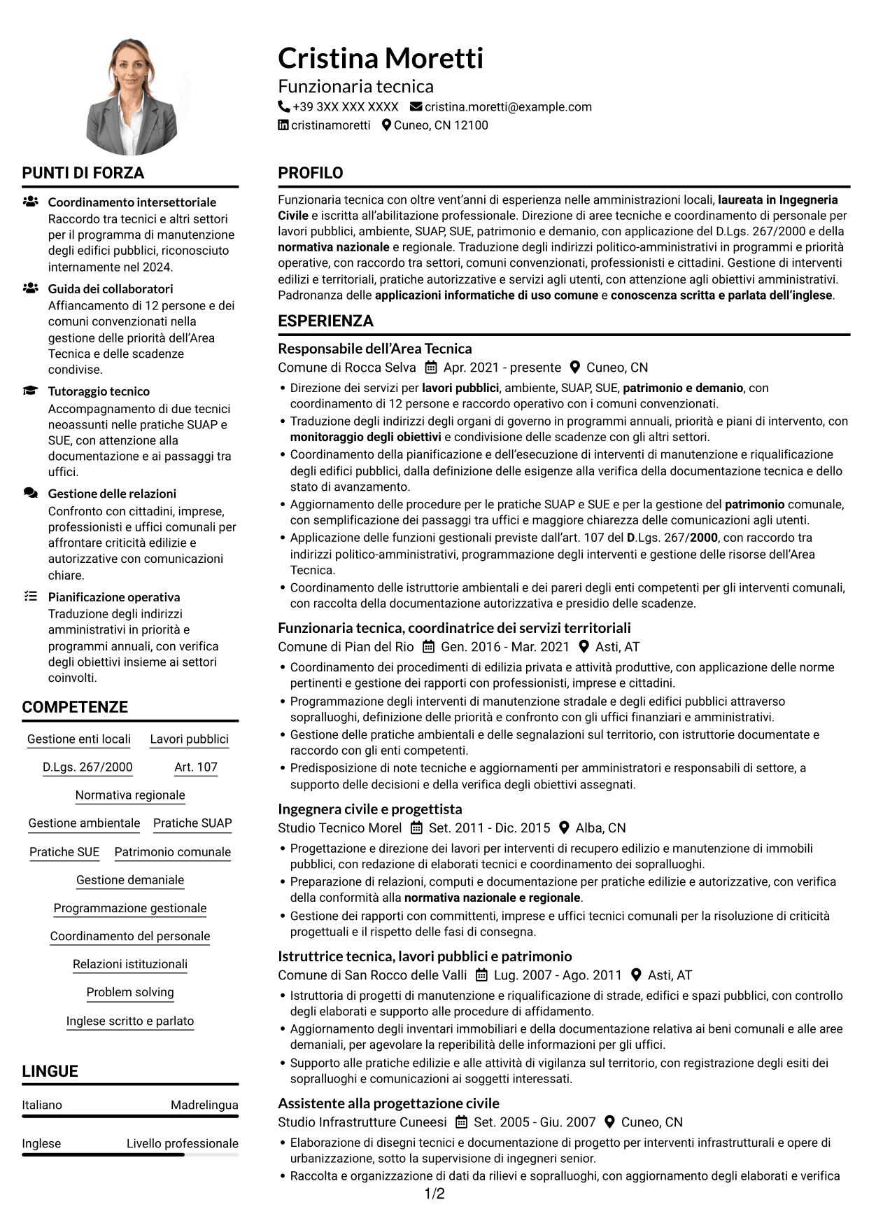 Esempio di curriculum — pagina 1
