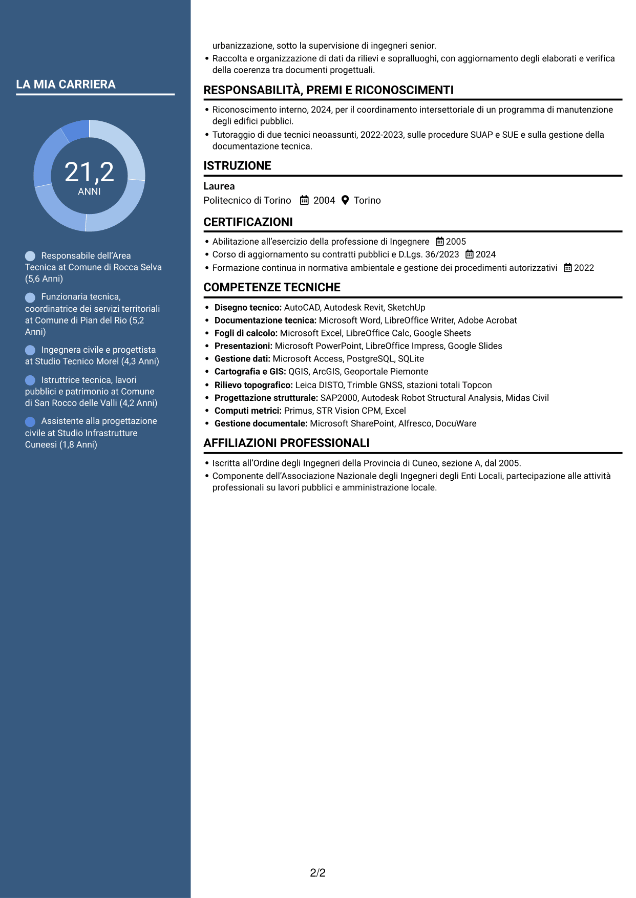 CV Elegante (formato con colonna laterale colorata e foto): Funzionario di Elevata Qualificazione - Gestione tecnica degli enti locali, pagina 2