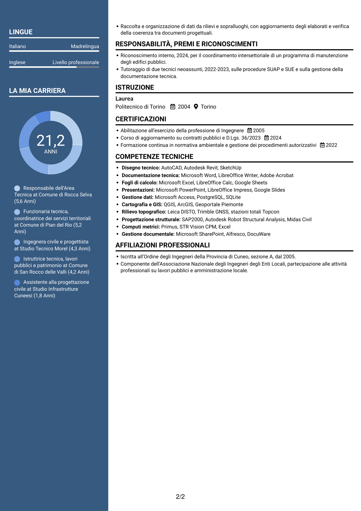 CV Signature (formato con colonna laterale colorata e foto grande): Funzionario di Elevata Qualificazione - Gestione tecnica degli enti locali, pagina 2