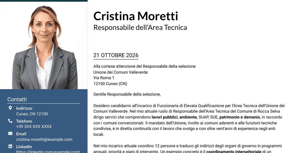 7 modelli di lettera di presentazione per Funzionario di Elevata Qualificazione - Gestione tecnica degli enti locali, con esempi