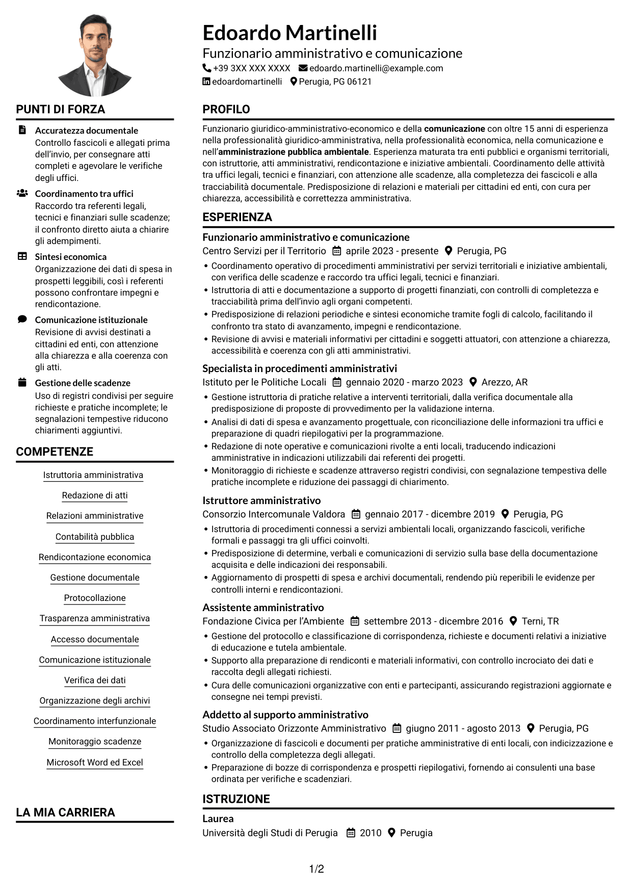 Esempio di curriculum — pagina 1