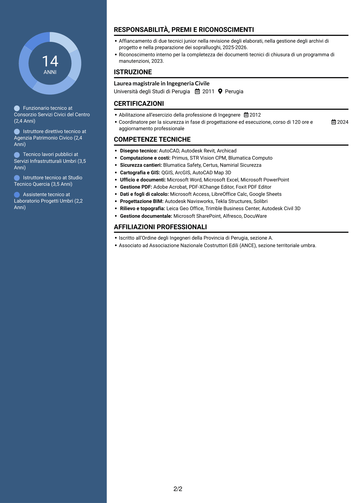 CV Elegante (formato con colonna laterale colorata e foto): Funzionario Tecnico, pagina 2