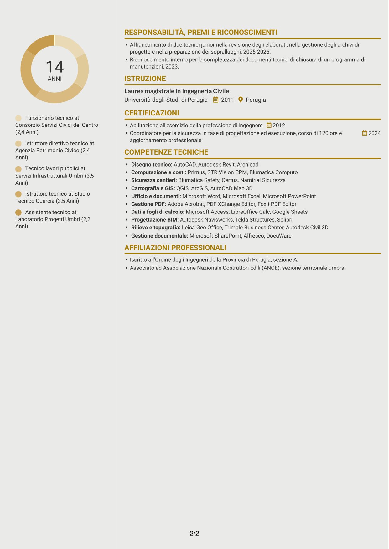 CV Dinamico (formato a due colonne con icone): Funzionario Tecnico, pagina 2