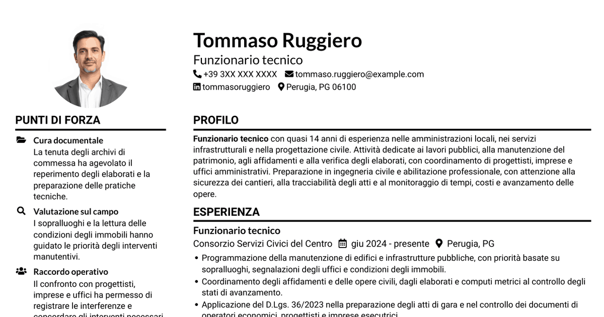 7 modelli di CV per Funzionario Tecnico, con esempi