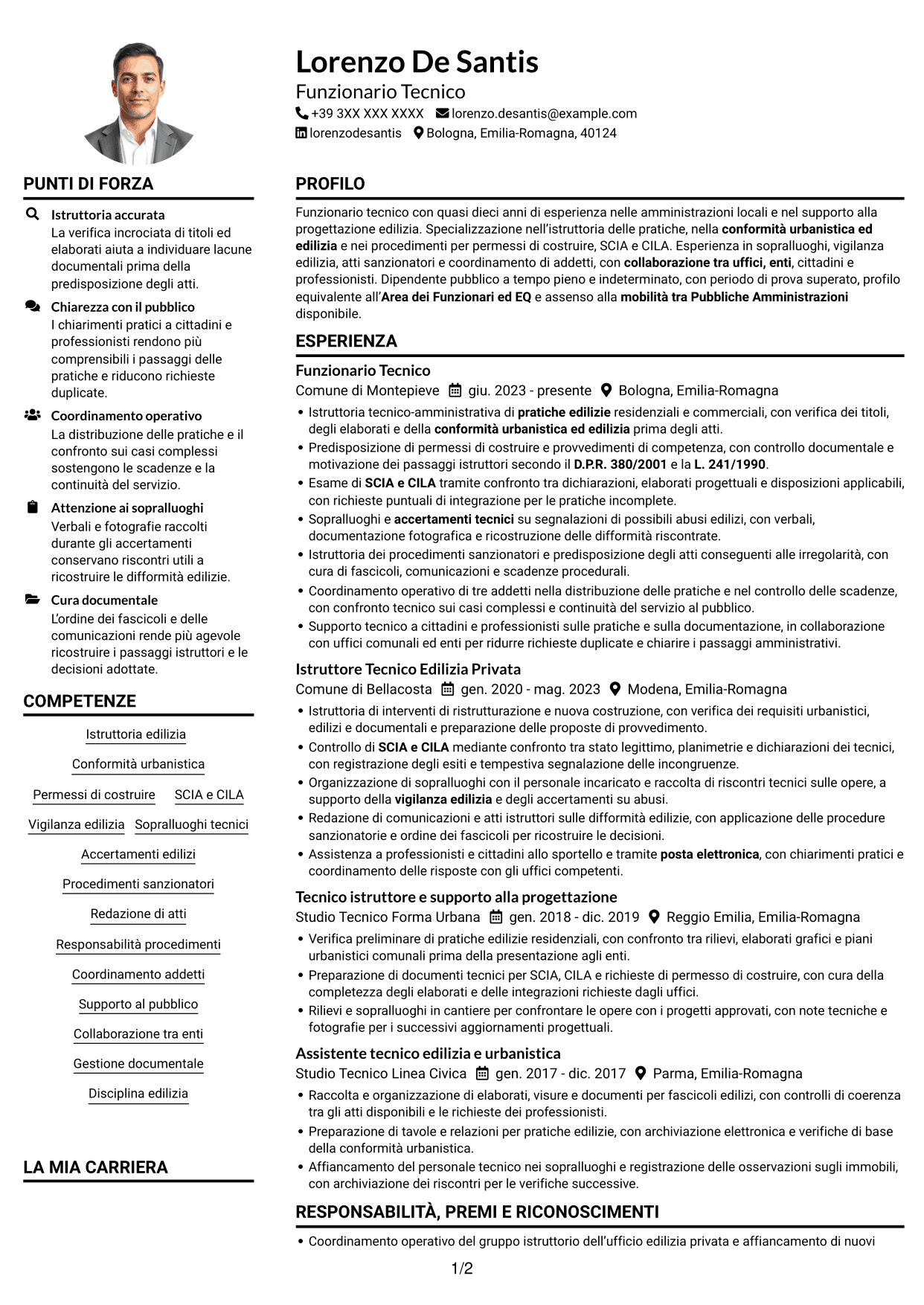 Esempio di curriculum — pagina 1