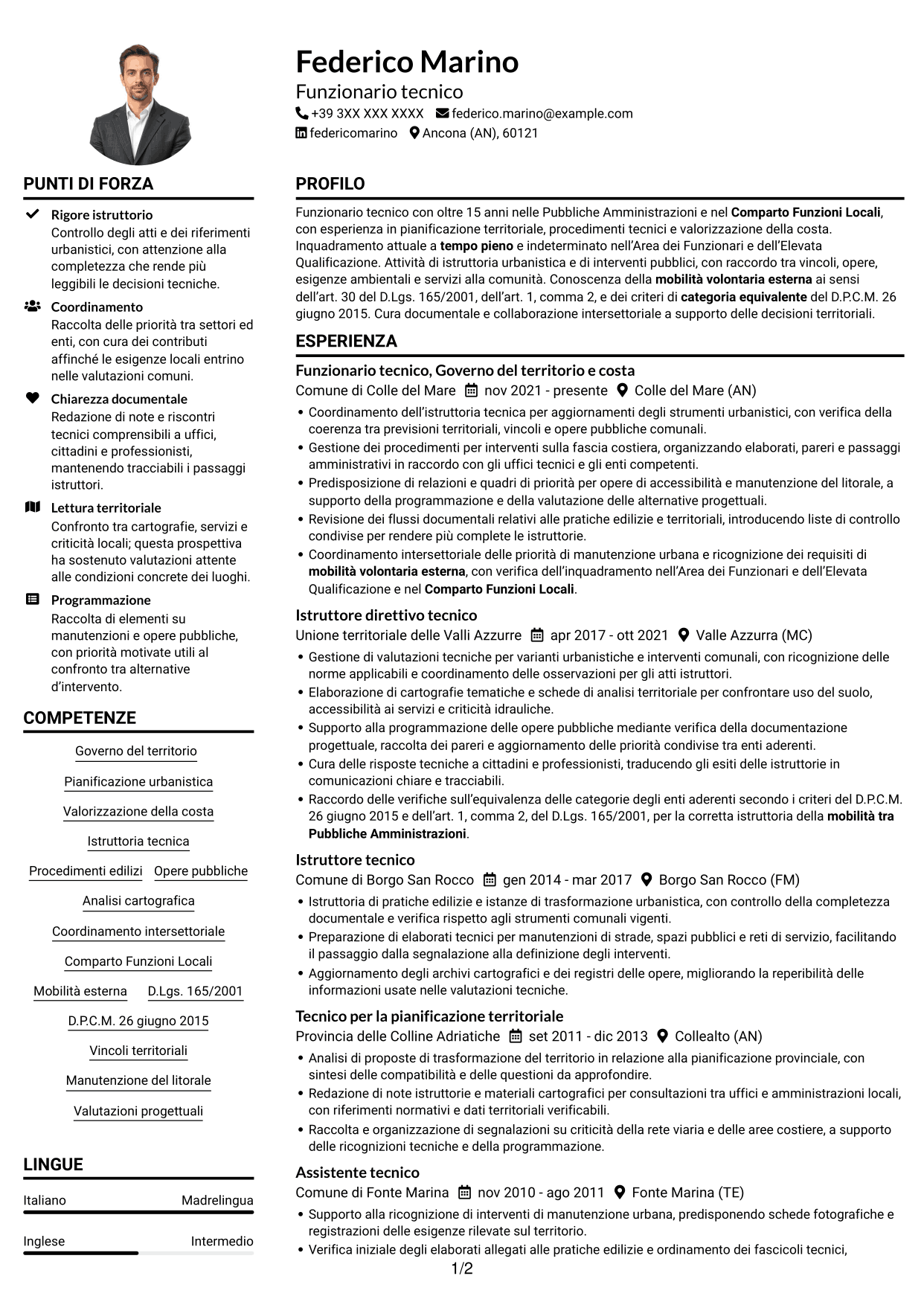 Esempio di curriculum — pagina 1