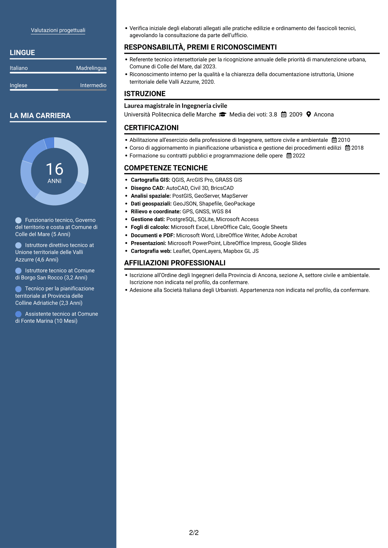 CV Signature (formato con colonna laterale colorata e foto grande): Funzionario tecnico - Governo del territorio e valorizzazione della costa, pagina 2