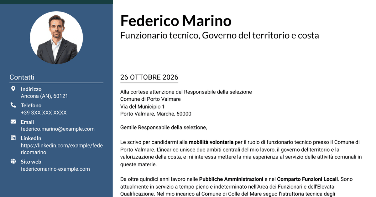 7 modelli di lettera di presentazione per Funzionario tecnico - Governo del territorio e valorizzazione della costa, con esempi