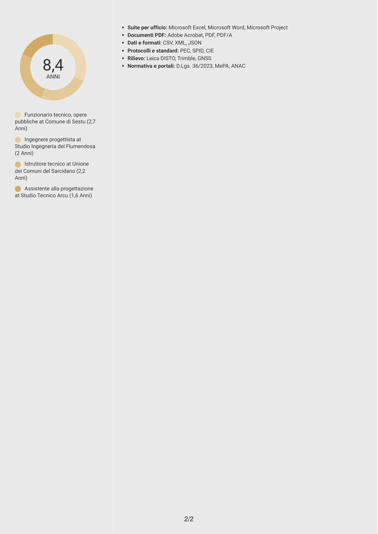 CV Dinamico (formato a due colonne con icone): Funzionario Tecnico - Ingegneria e Architettura, pagina 2