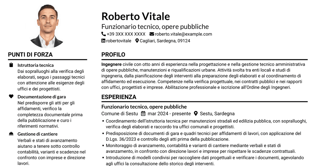 7 modelli di CV per Funzionario Tecnico - Ingegneria e Architettura, con esempi