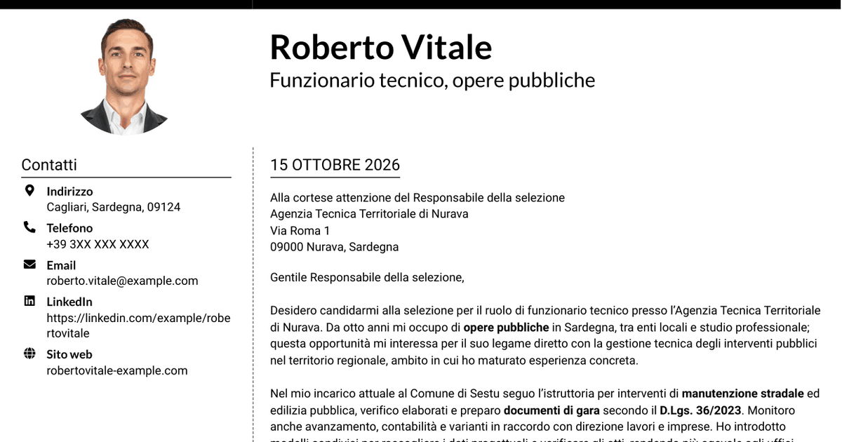 7 modelli di lettera di presentazione per Funzionario Tecnico - Ingegneria e Architettura, con esempi
