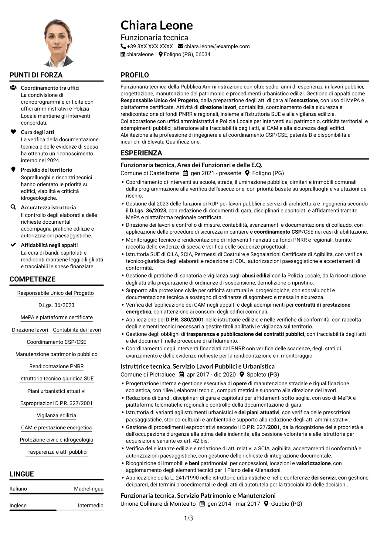 Esempio di curriculum — pagina 1