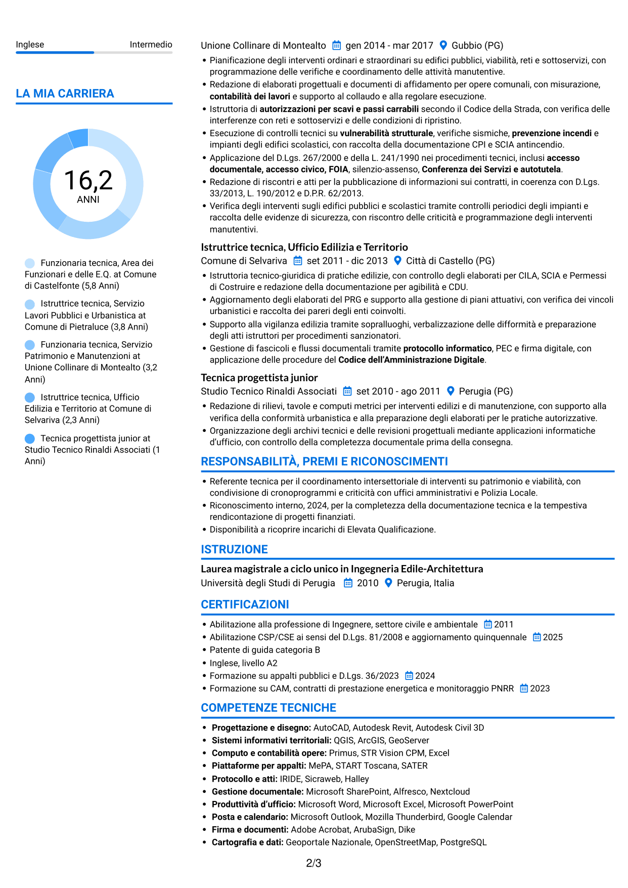 CV Audace (formato a due colonne con accenti colorati e foto): Funzionario tecnico - Lavori pubblici, pagina 2