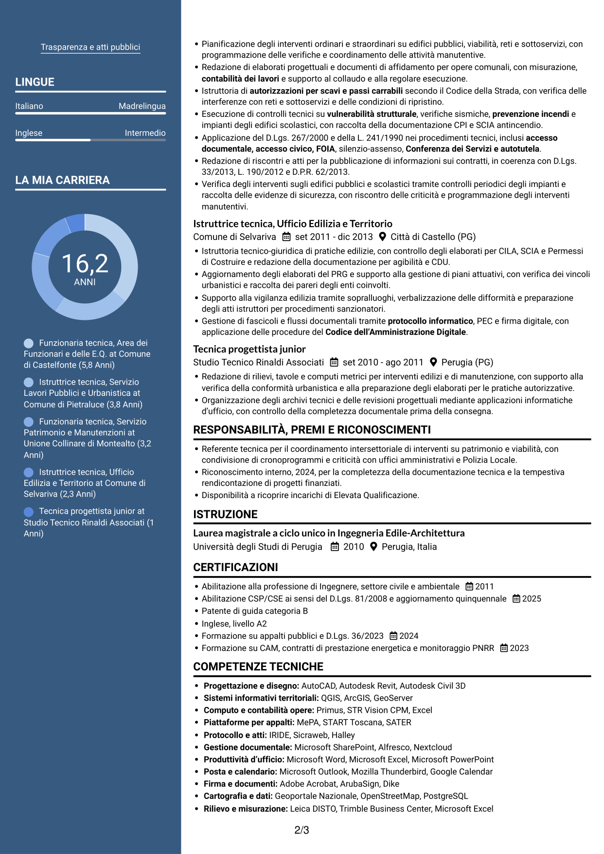 CV Signature (formato con colonna laterale colorata e foto grande): Funzionario tecnico - Lavori pubblici, pagina 2