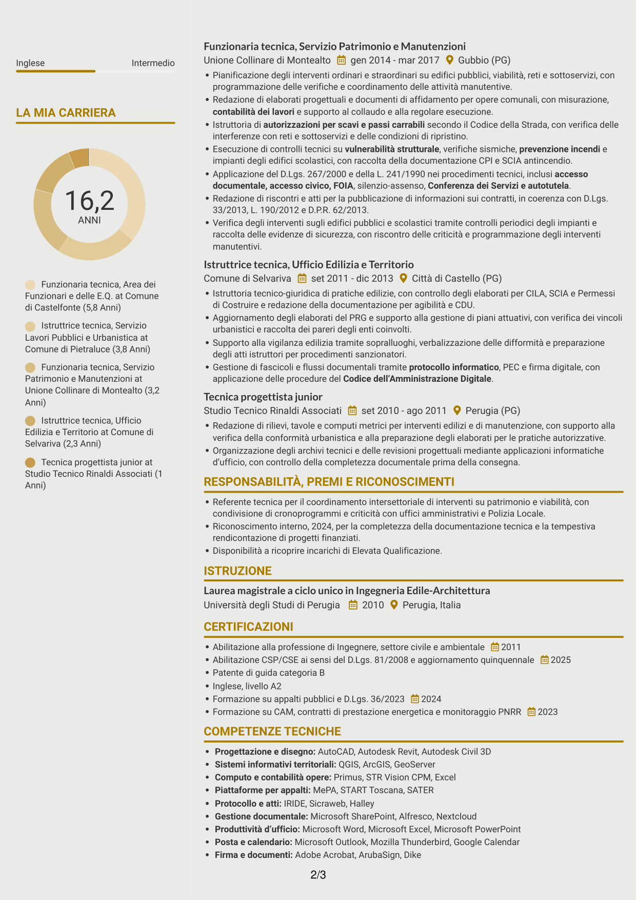 CV Dinamico (formato a due colonne con icone): Funzionario tecnico - Lavori pubblici, pagina 2