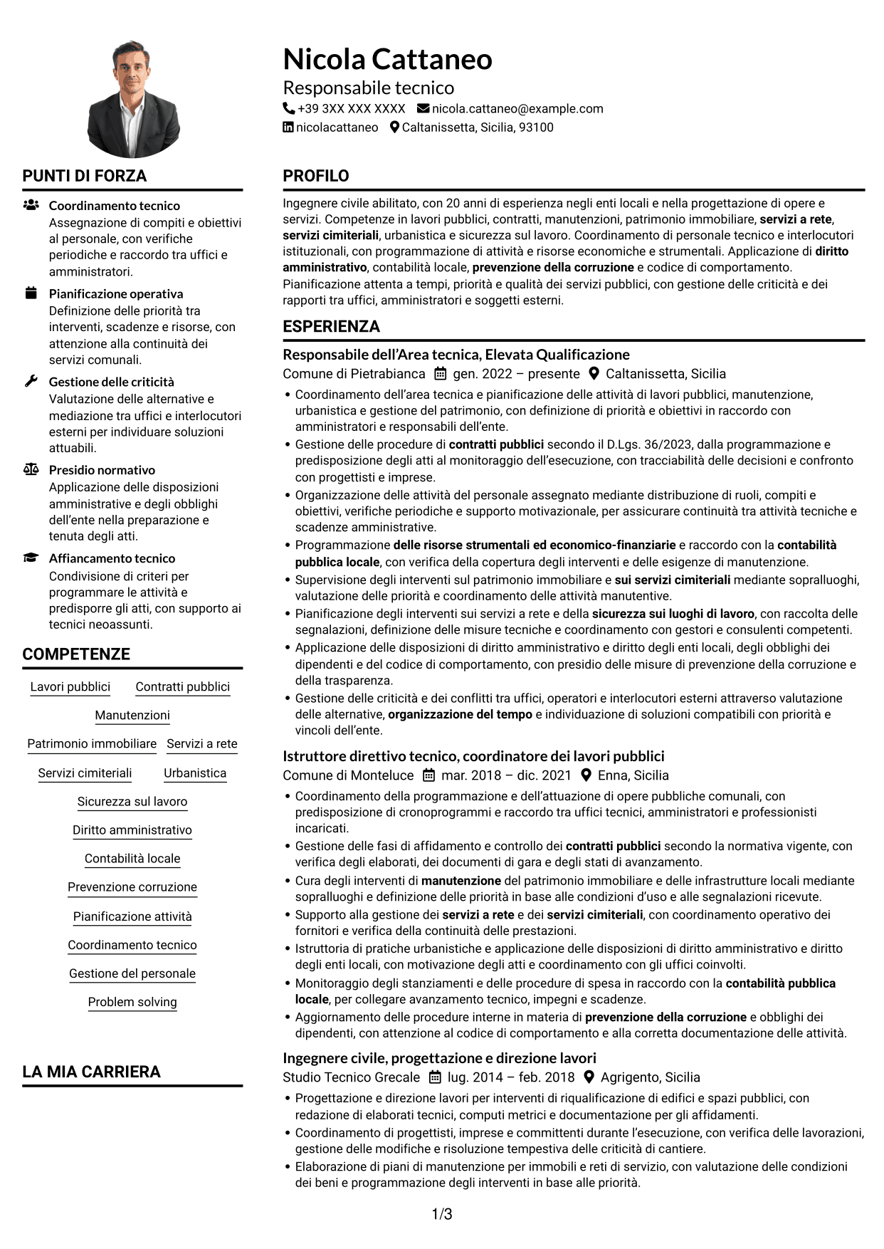 Esempio di curriculum — pagina 1
