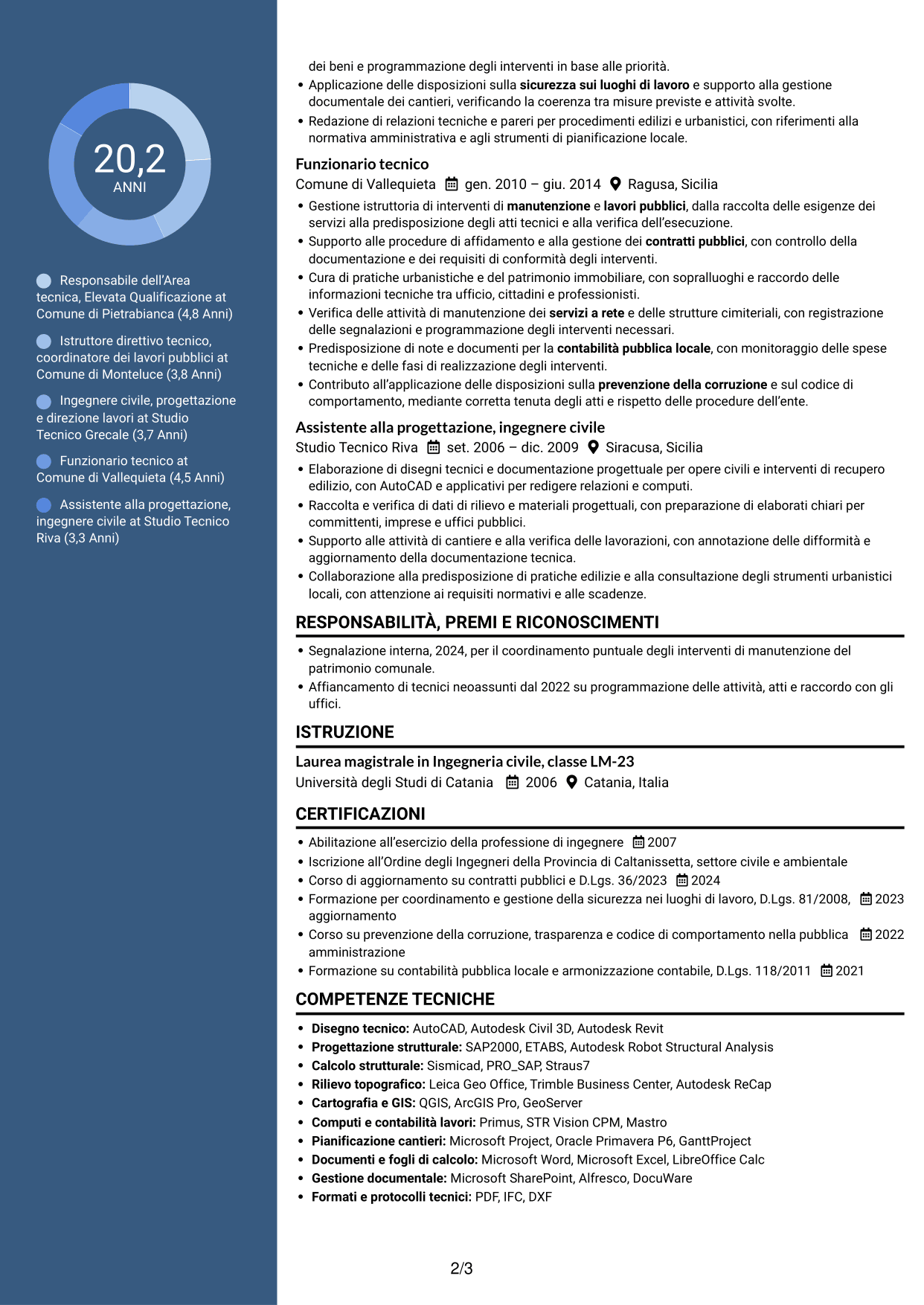 CV Elegante (formato con colonna laterale colorata e foto): Funzionario tecnico - Lavori pubblici e patrimonio, pagina 2
