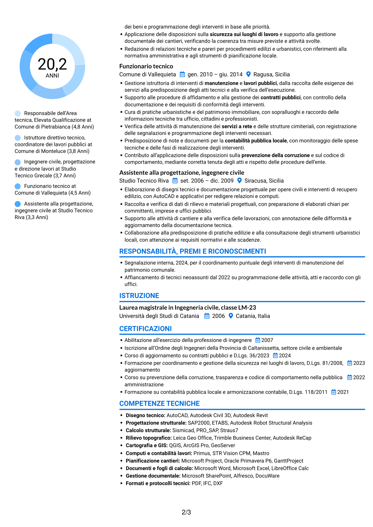 CV Audace (formato a due colonne con accenti colorati e foto): Funzionario tecnico - Lavori pubblici e patrimonio, pagina 2