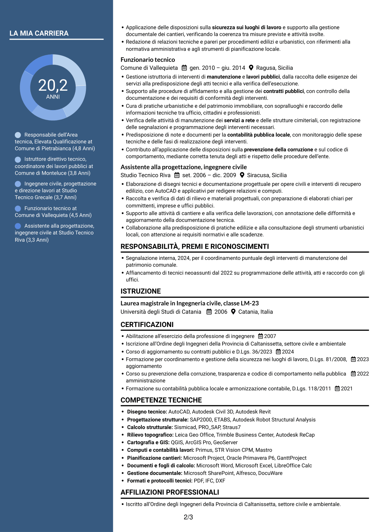 CV Signature (formato con colonna laterale colorata e foto grande): Funzionario tecnico - Lavori pubblici e patrimonio, pagina 2