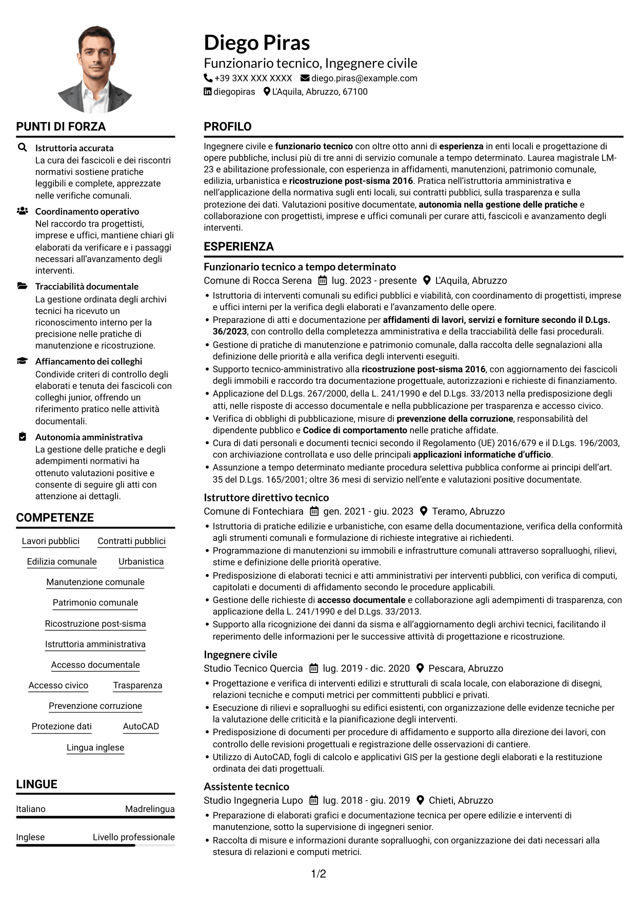 Esempio di curriculum — pagina 1