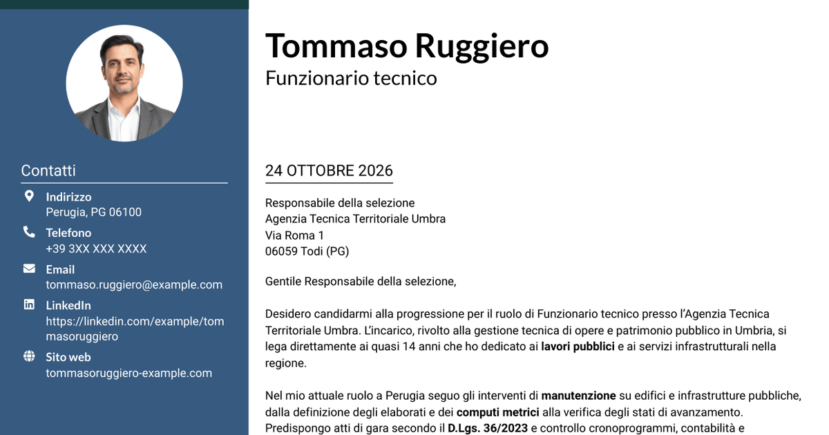 7 modelli di lettera di presentazione per Funzionario Tecnico, con esempi