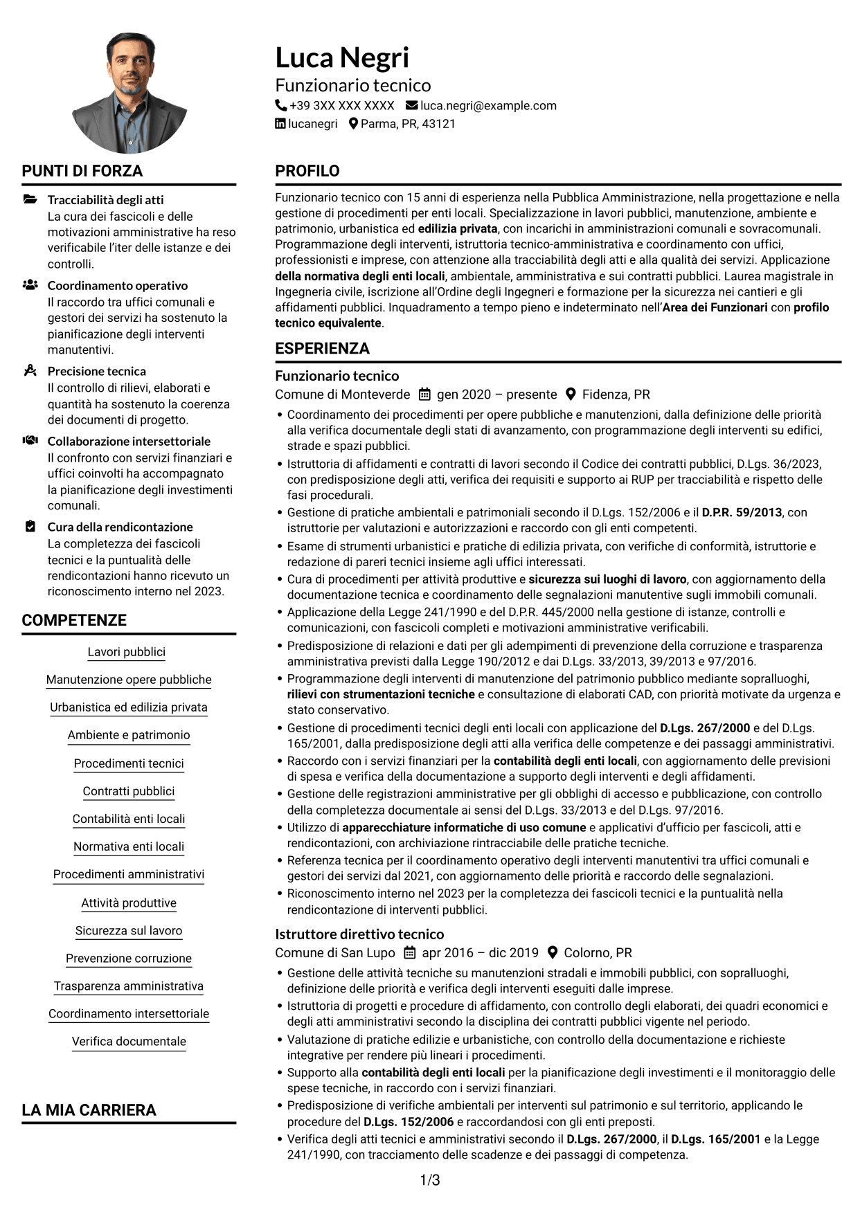 Esempio di curriculum — pagina 1