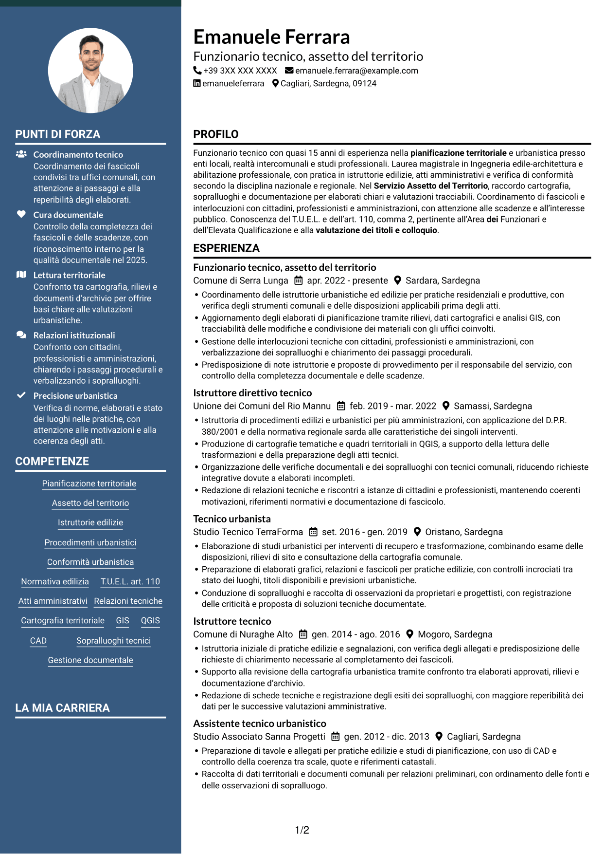 CV Elegante (formato con colonna laterale colorata e foto): Funzionario tecnico - Pianificazione territoriale, pagina 1