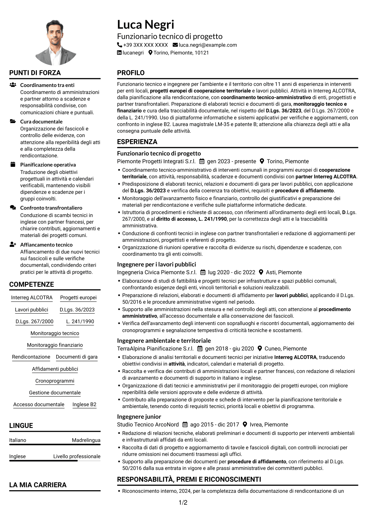 Esempio di curriculum — pagina 1