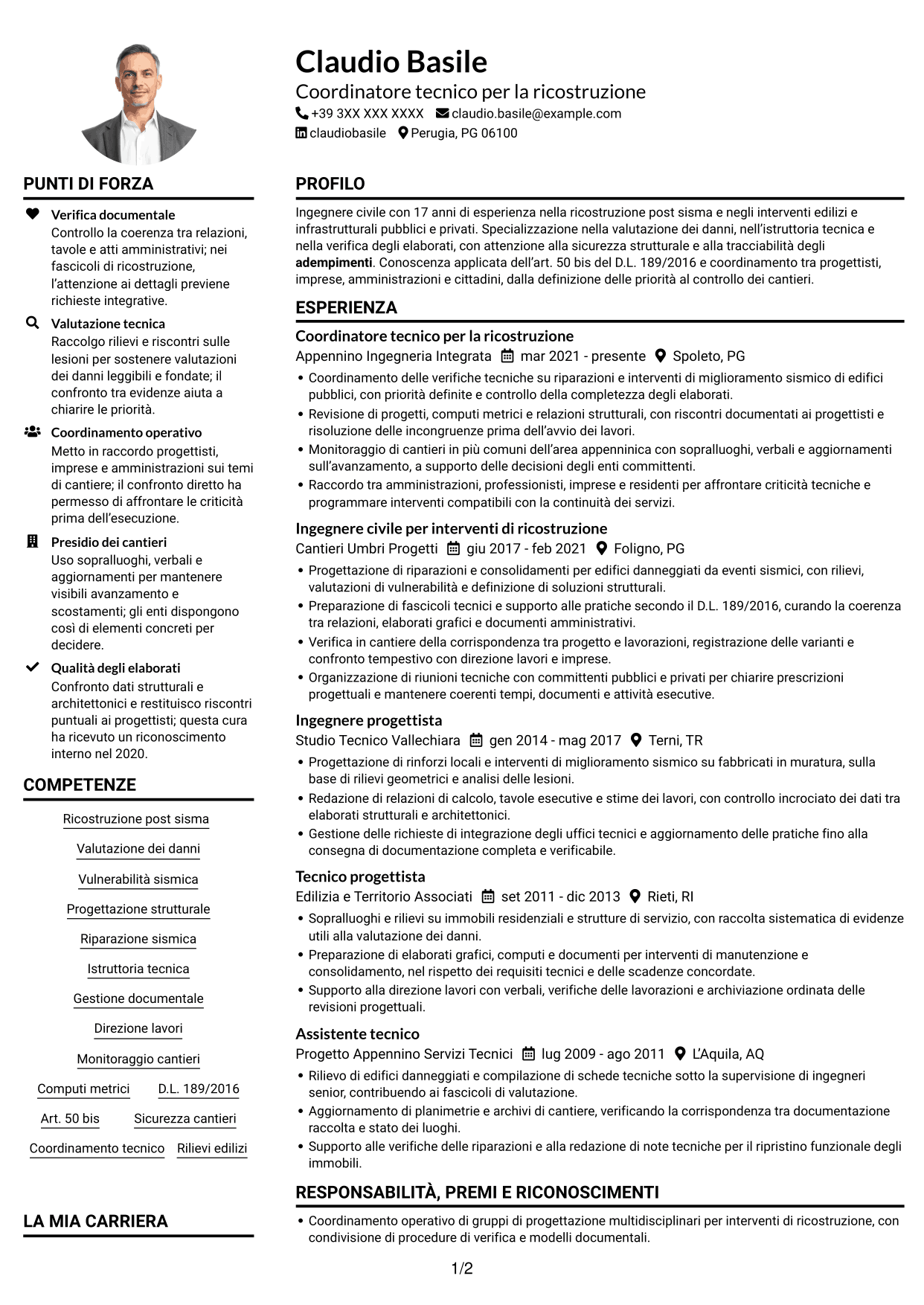 Esempio di curriculum — pagina 1