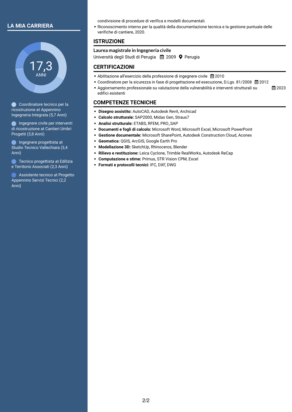 CV Elegante (formato con colonna laterale colorata e foto): Funzionario tecnico - Ricostruzione post-sisma, pagina 2